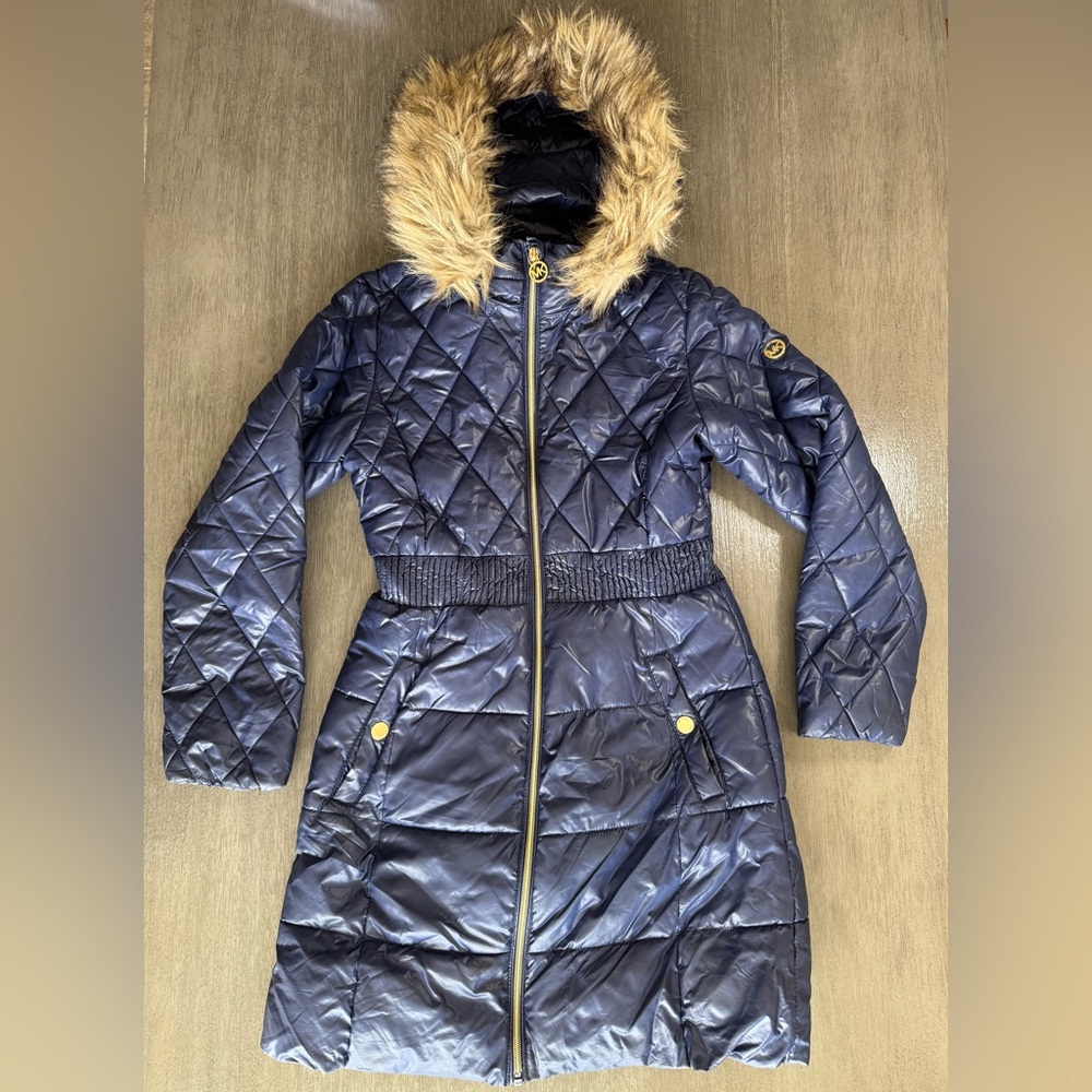 Michael Kors Quilted Coat Jacket Removable Hood Blue Purple Pink S